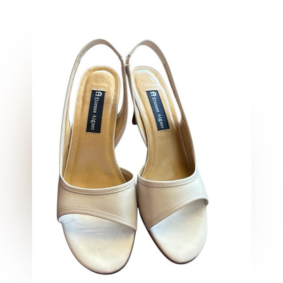 ETIENNE AIGNER women’s party peep toe heels color cream sz 8.5 leather preloved - Picture 6 of 8